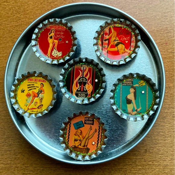 Pin-Up Girl Bottle Cap Magnets in a Can! - Picture 1 of 5